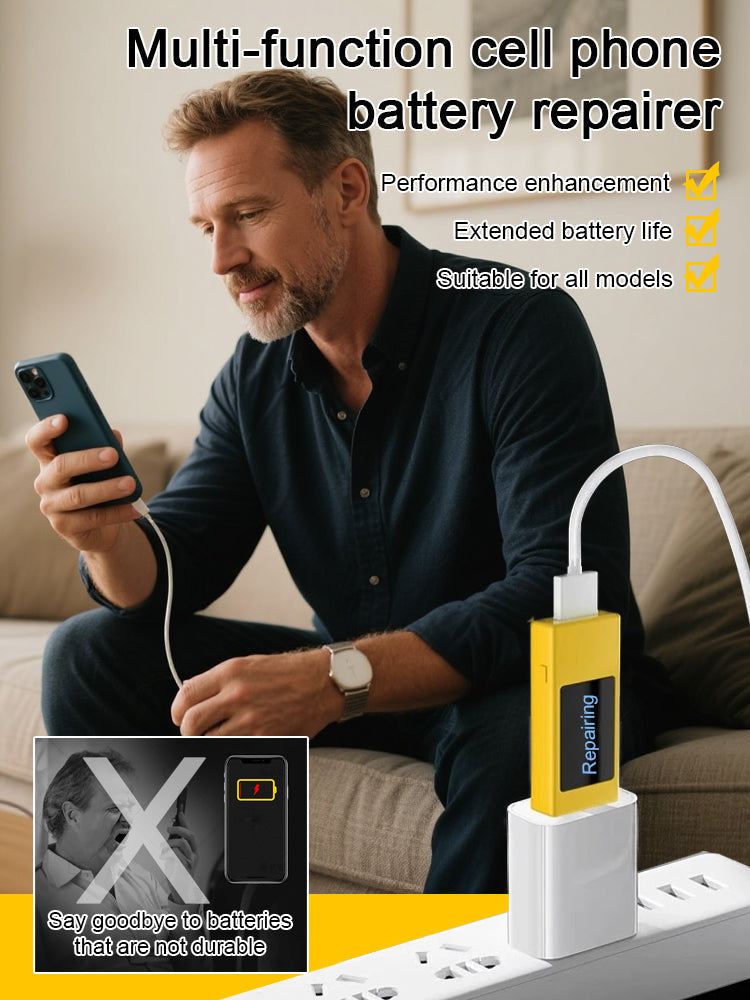 Pulse Current Technology✨ Simply plug it into the charging port for 3 minutes to automatically restore your battery, extending your phone's battery life by ten years ⚡
