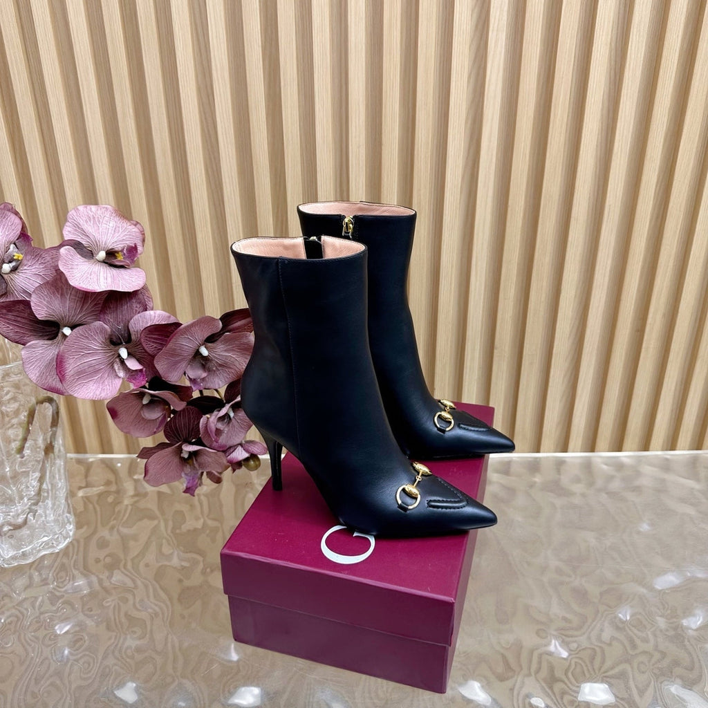 Gi  2025 Thick-heeled Square-toed Ankle Boots White Sheepskin
