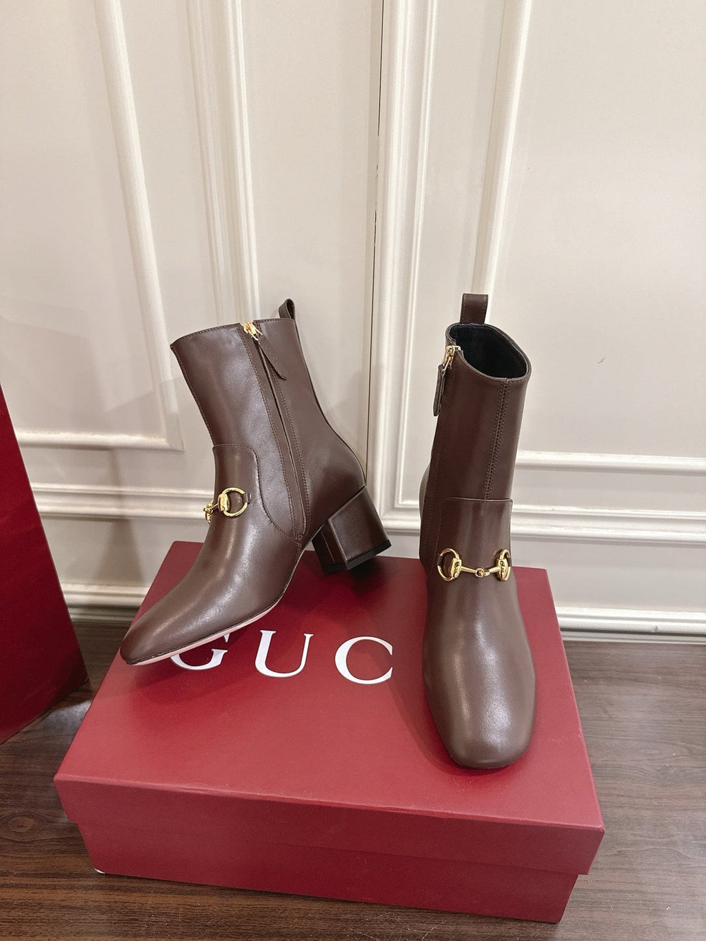 Gi Horsebit Chunky Heel Ankle Boots With Calfskin