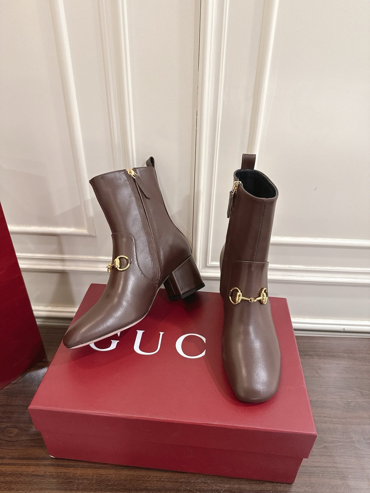 Gi Horsebit Chunky Heel Ankle Boots With Calfskin