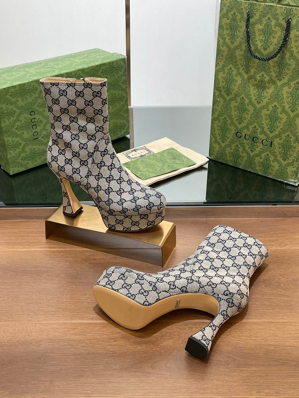 Gi SHORT BOOTS 11.5 CM IN MONOGRAM JACQUARD FABRIC