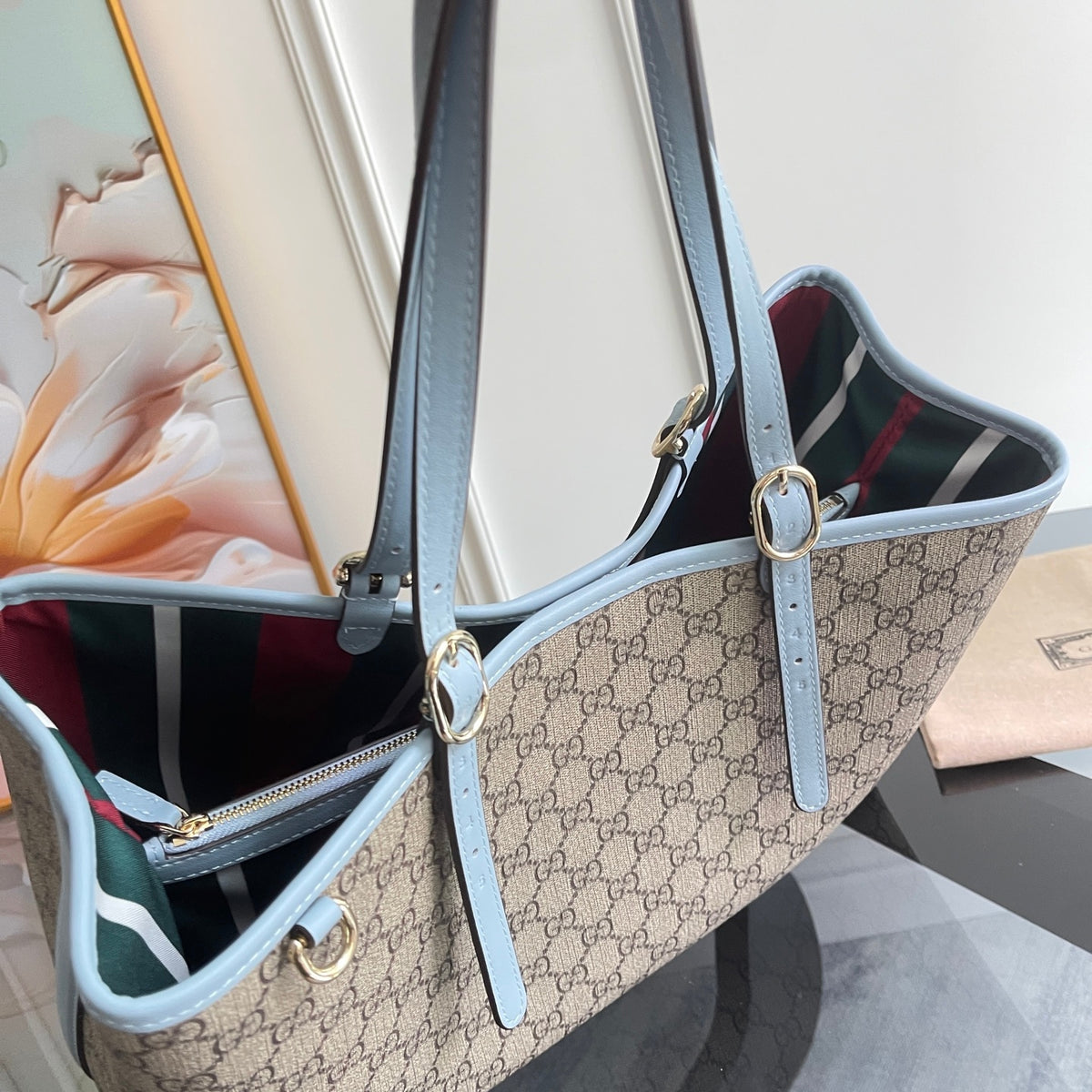 Gi Emblem Maxi Tote Bag Beige Monogram Coated Fabric