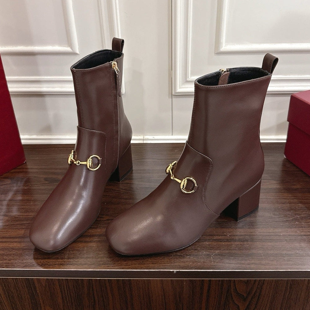 Gi Horsebit Chunky Heel Ankle Boots With Calfskin