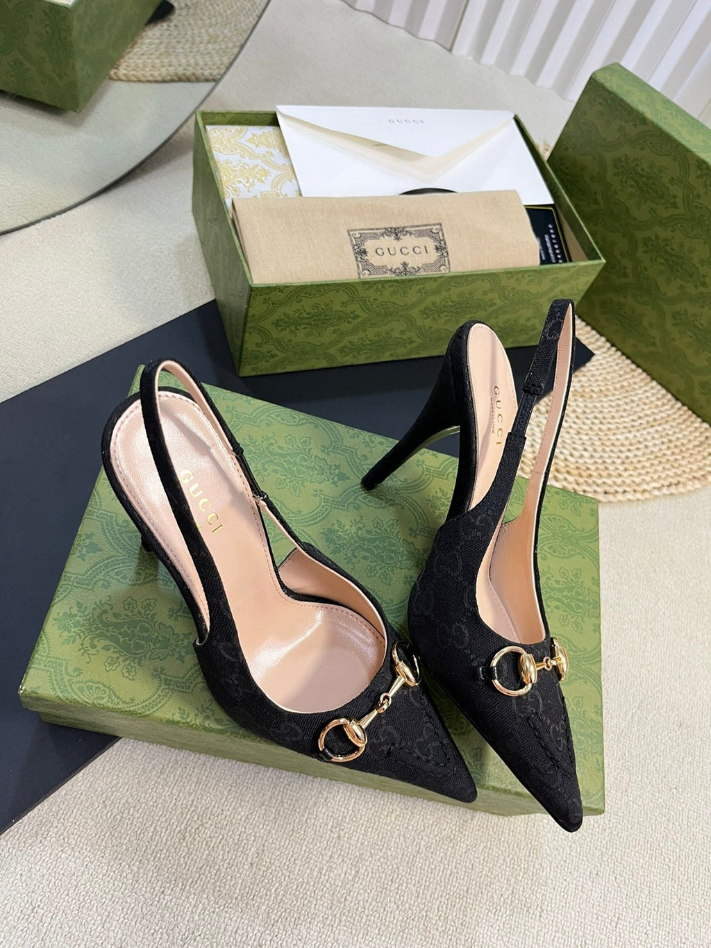 GC Horsebit Slingback Pump 100mm Canvas Sheepskin