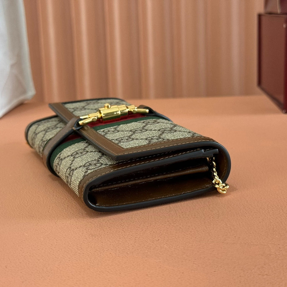 Gi Jackie Chain Wallet Ebony Brown Canvas Leather 255174