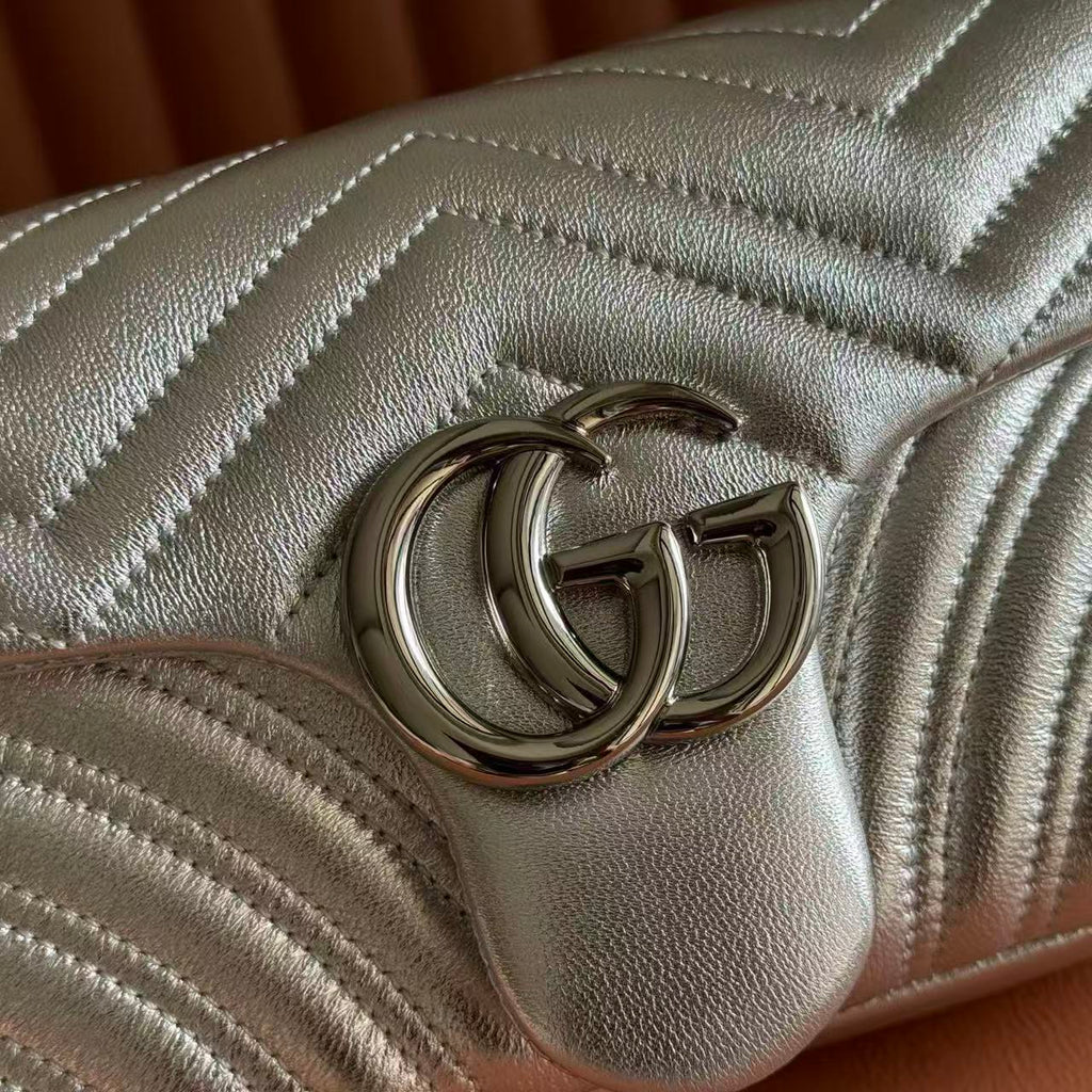 Gi Marmont Small Shoulder Bag Metallic Silver Leather