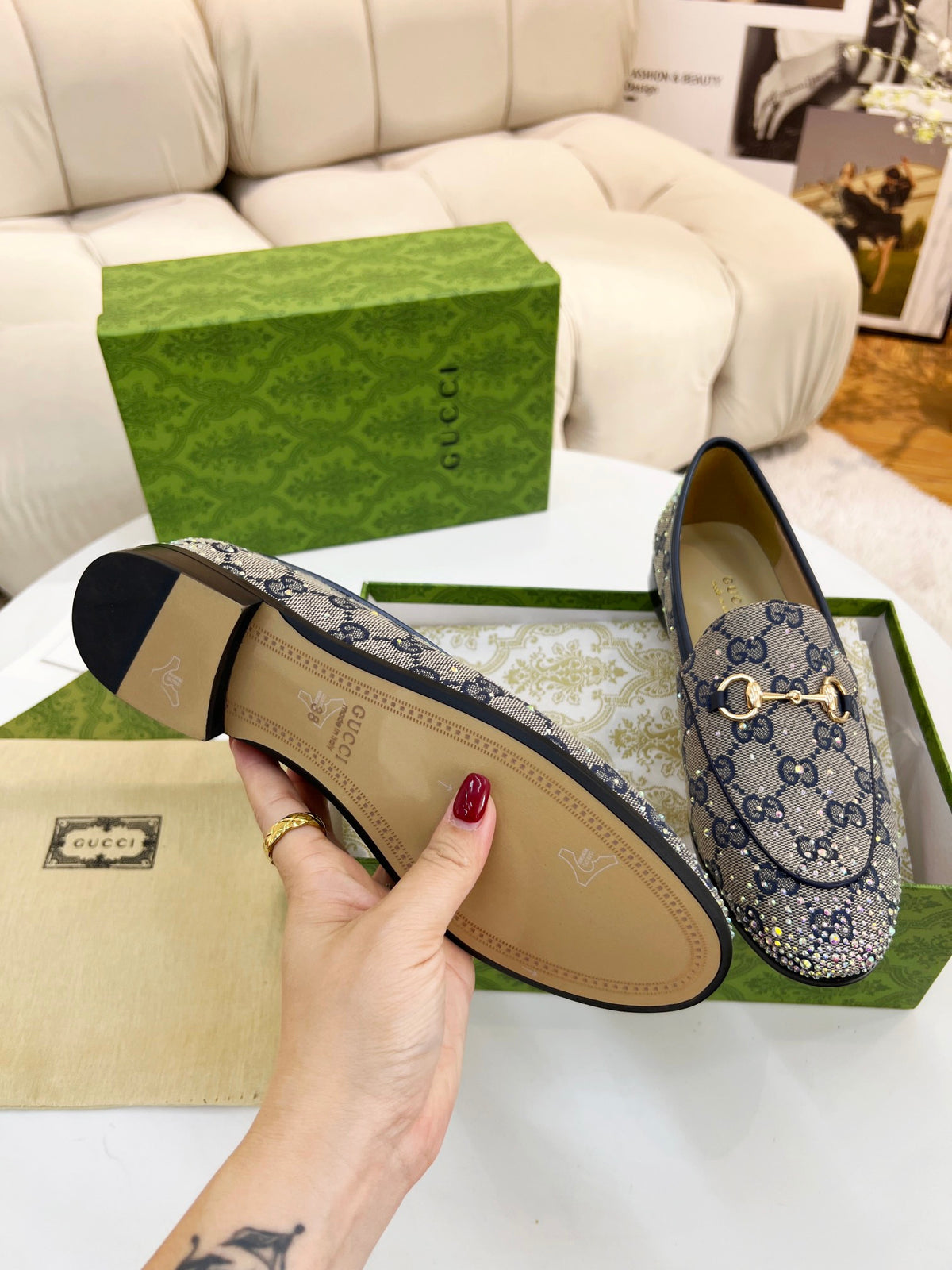 Horsebit Jordaan Loafer Canvas Crystal-Embellished