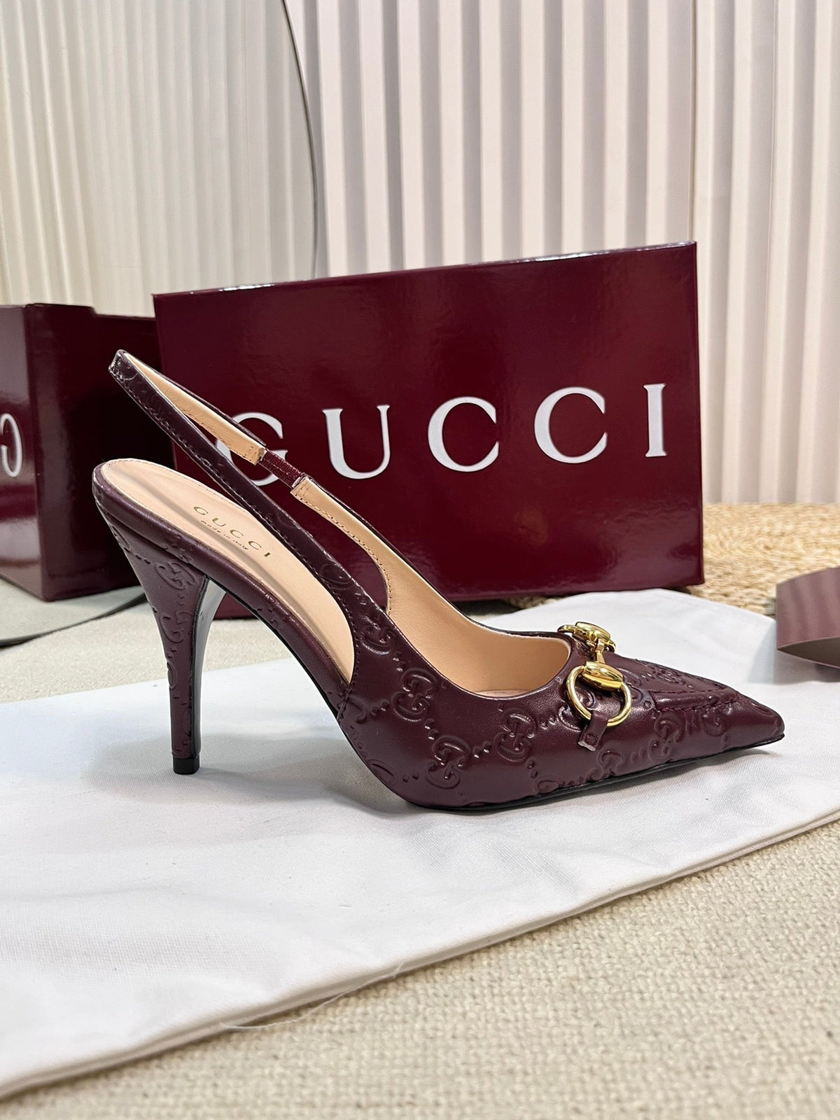 GC Horsebit Slingback Pump 100mm Embossed Sheepskin