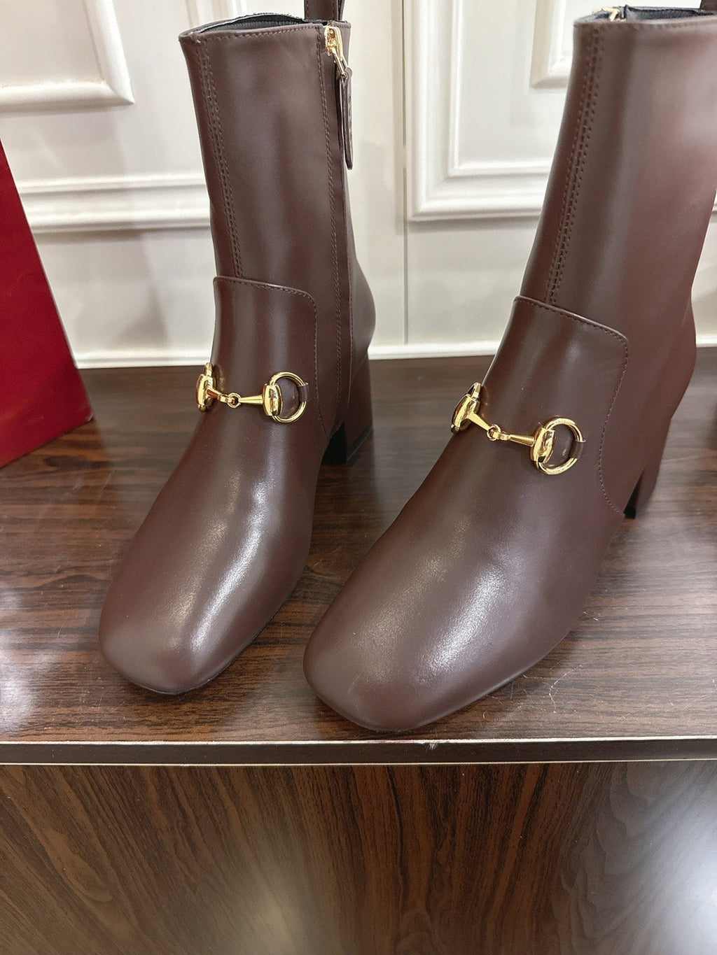 Gi Horsebit Chunky Heel Ankle Boots With Calfskin