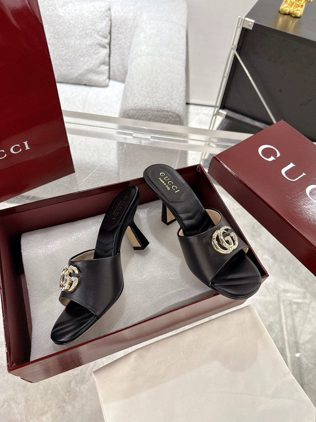 GC 2025 Double G High Heel Sandals Sheepskin