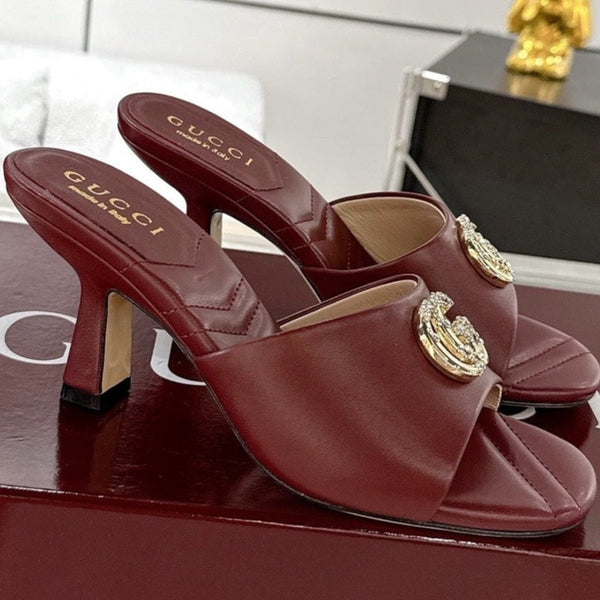 GC 2025 Double G High Heel Sandals Sheepskin
