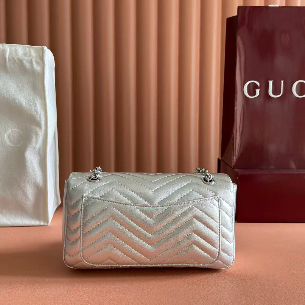 Gi Marmont Small Shoulder Bag Metallic Silver Leather