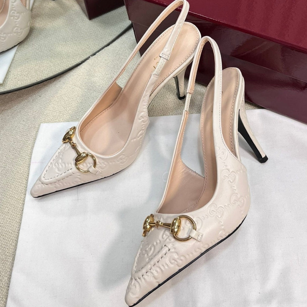 GC Horsebit Slingback Pump 100mm Embossed Sheepskin