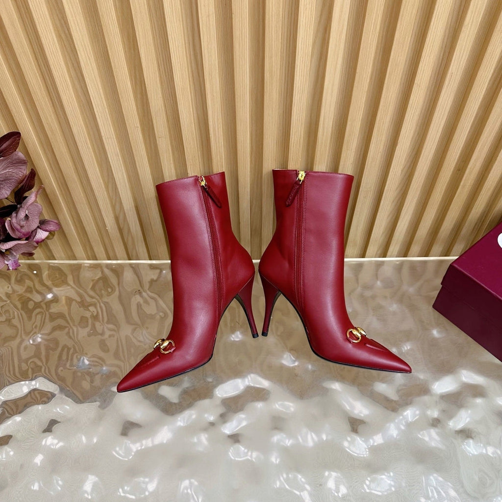 Gi  2025 Thick-heeled Square-toed Ankle Boots White Sheepskin