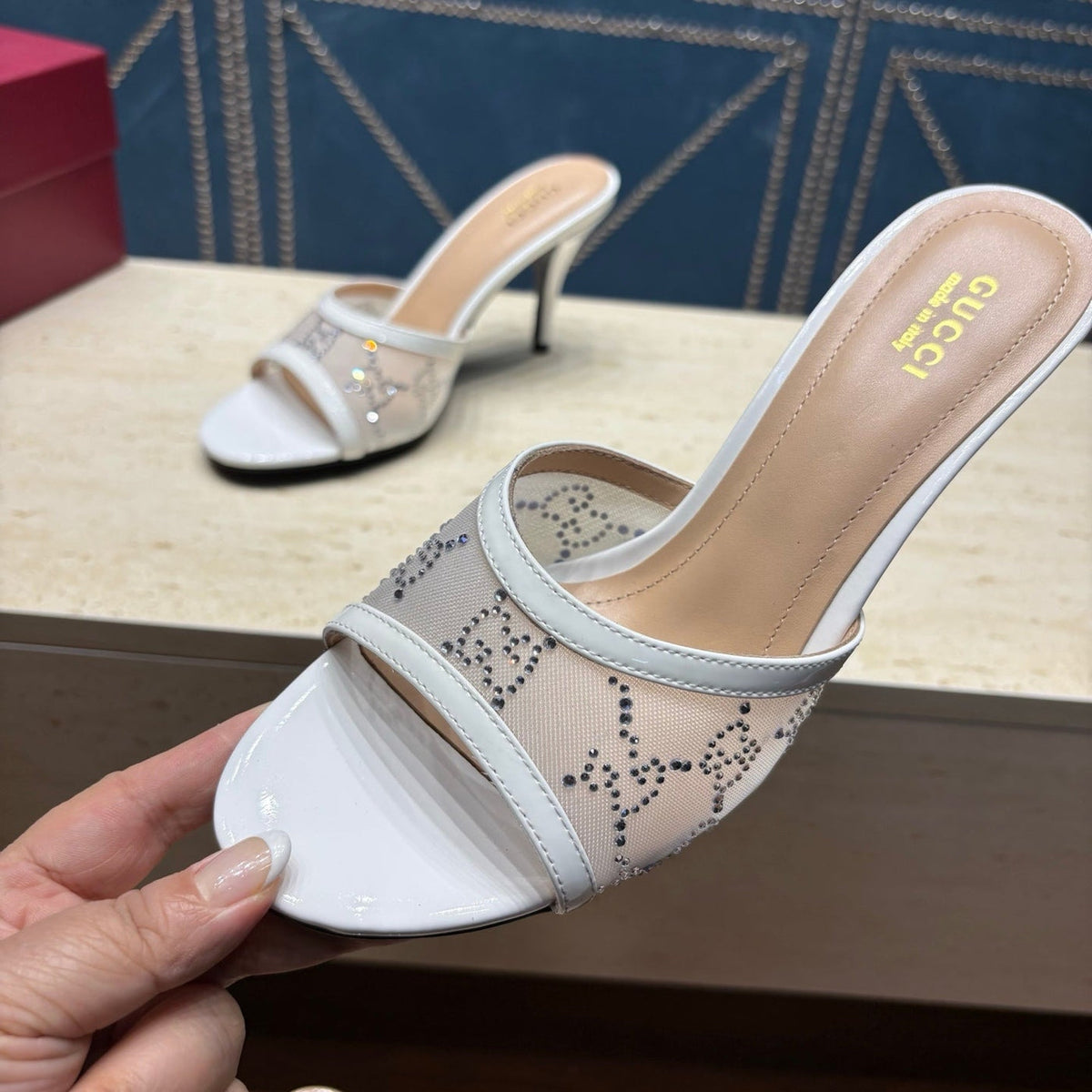 Gi Women's Crystal Slide 8.5cm Sandal Mesh Leather