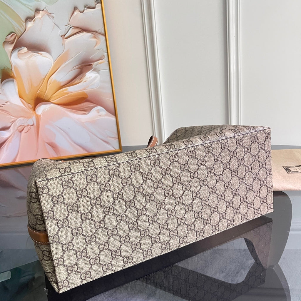Gi Emblem Maxi Tote Bag Beige Monogram Coated Fabric