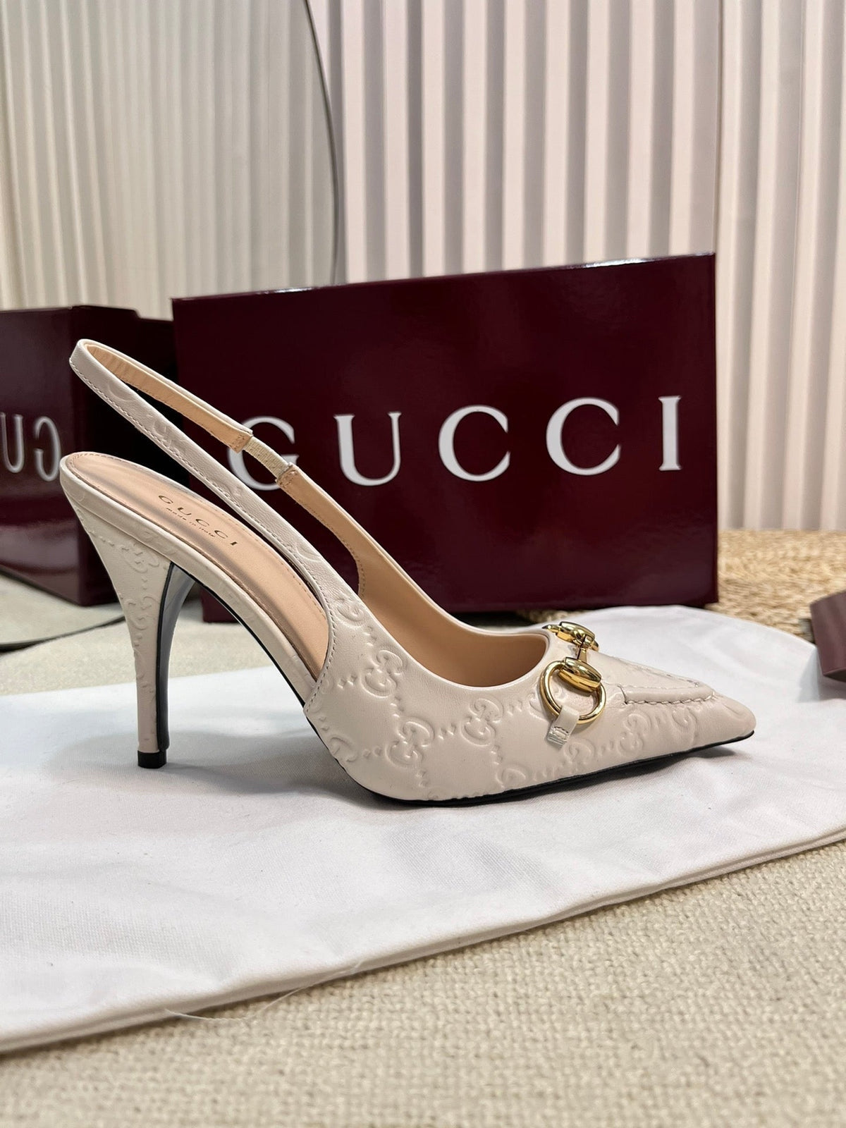 GC Horsebit Slingback Pump 100mm Embossed Sheepskin