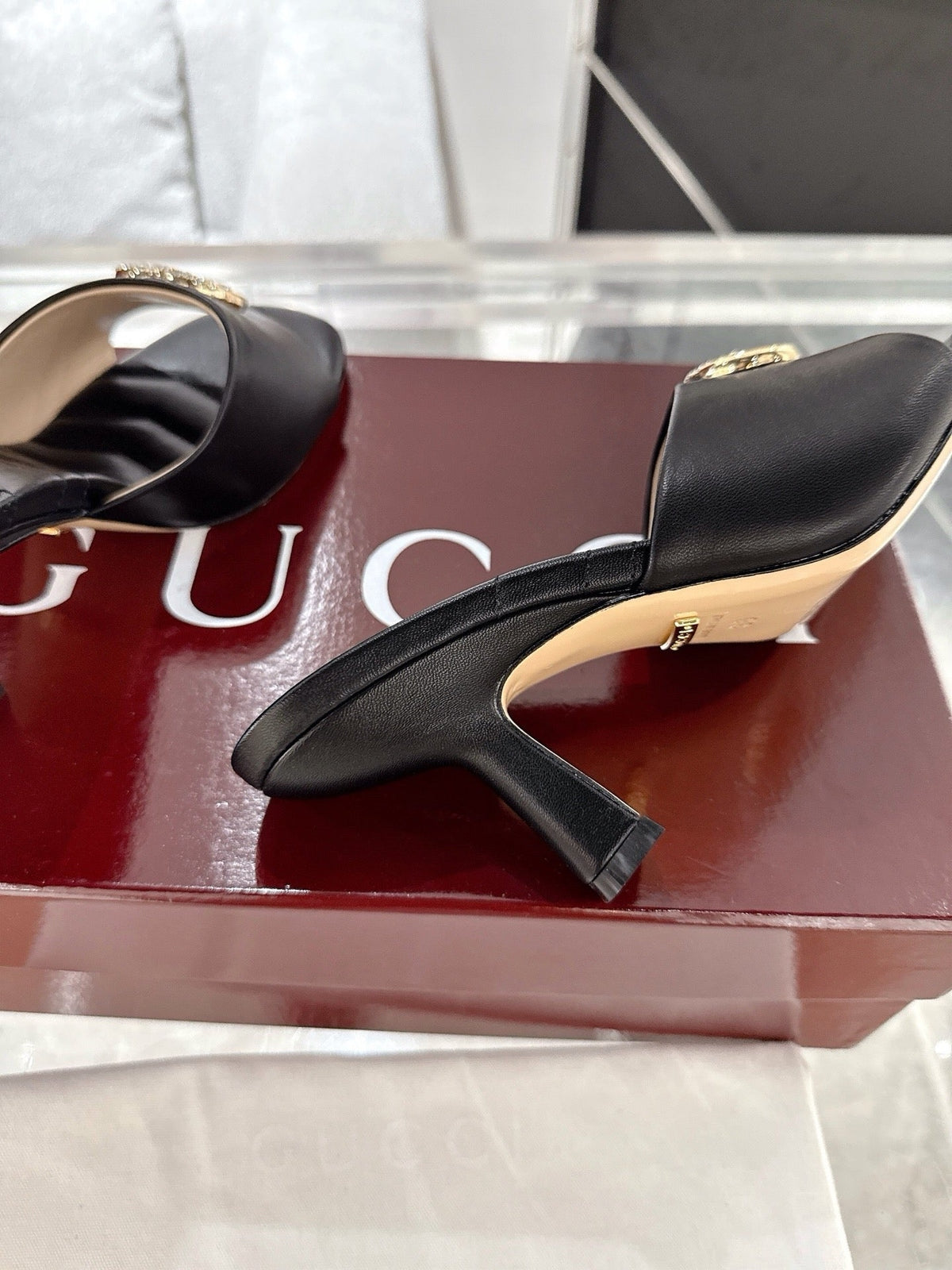 GC 2025 Double G High Heel Sandals Sheepskin
