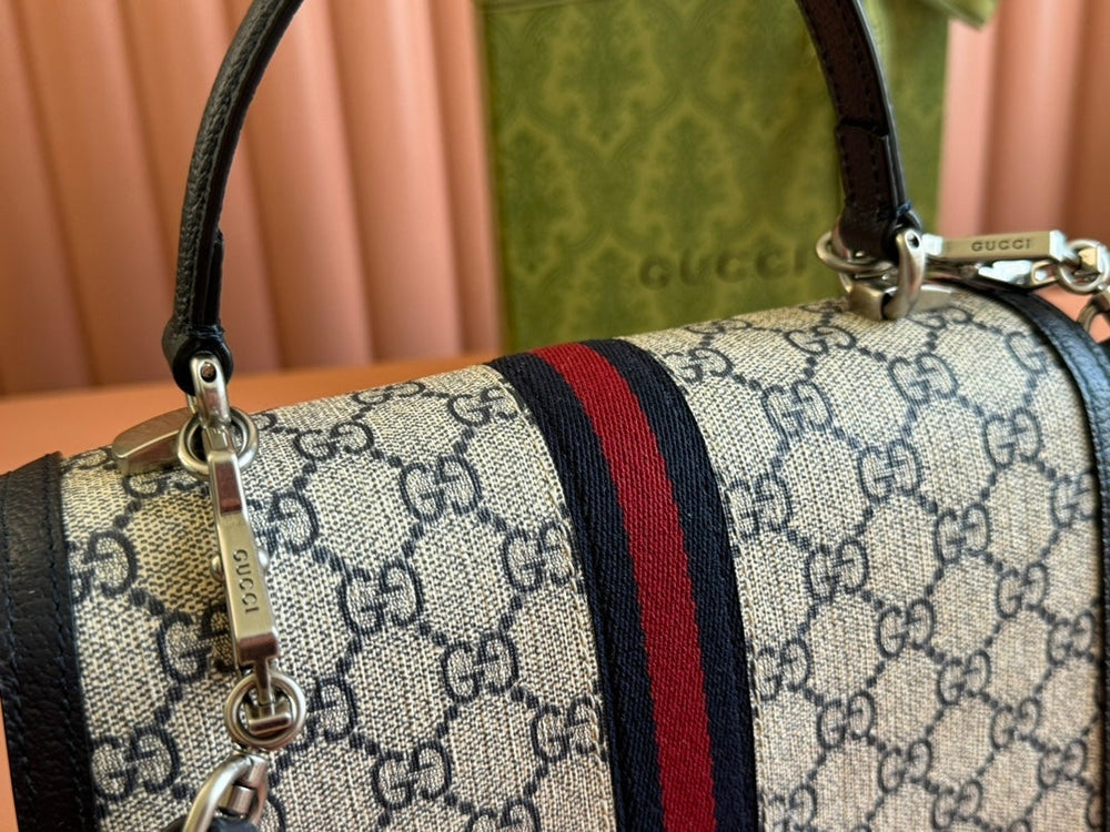 Gi Ophidia 25cm Bag Ebony Canvas Leather