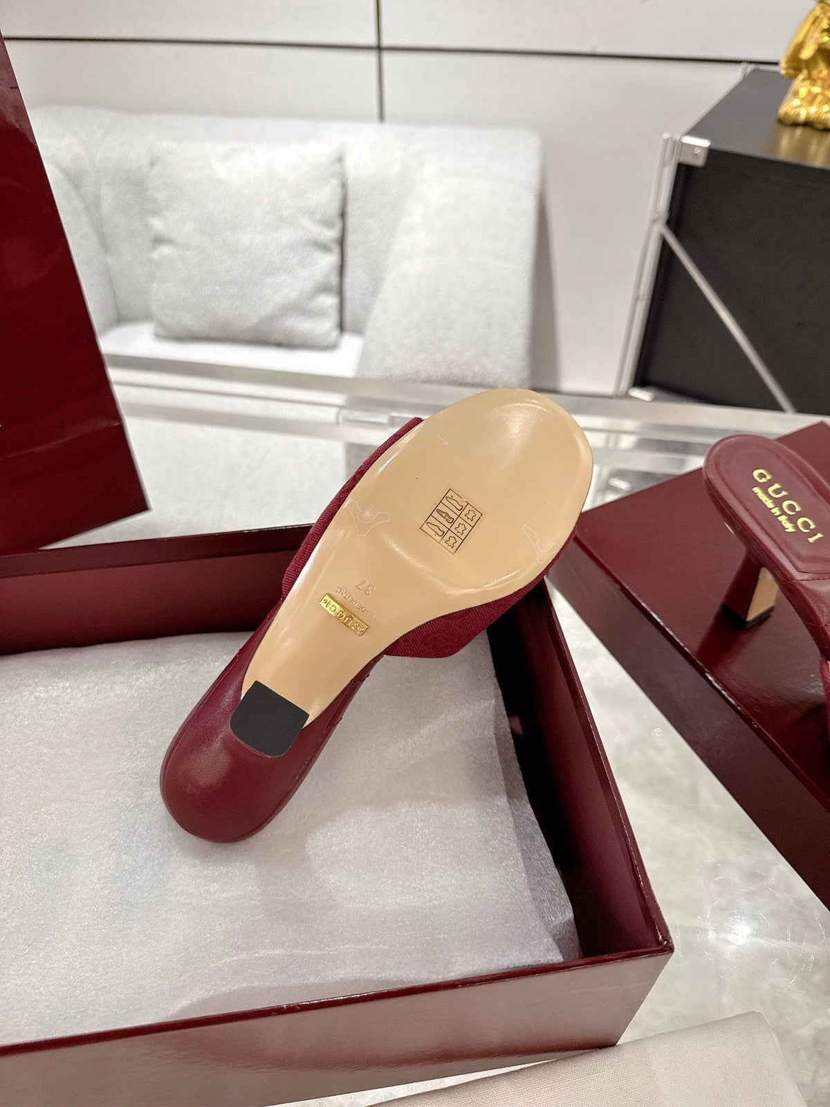 GC 2025 Double G High Heel Sandals Sheepskin