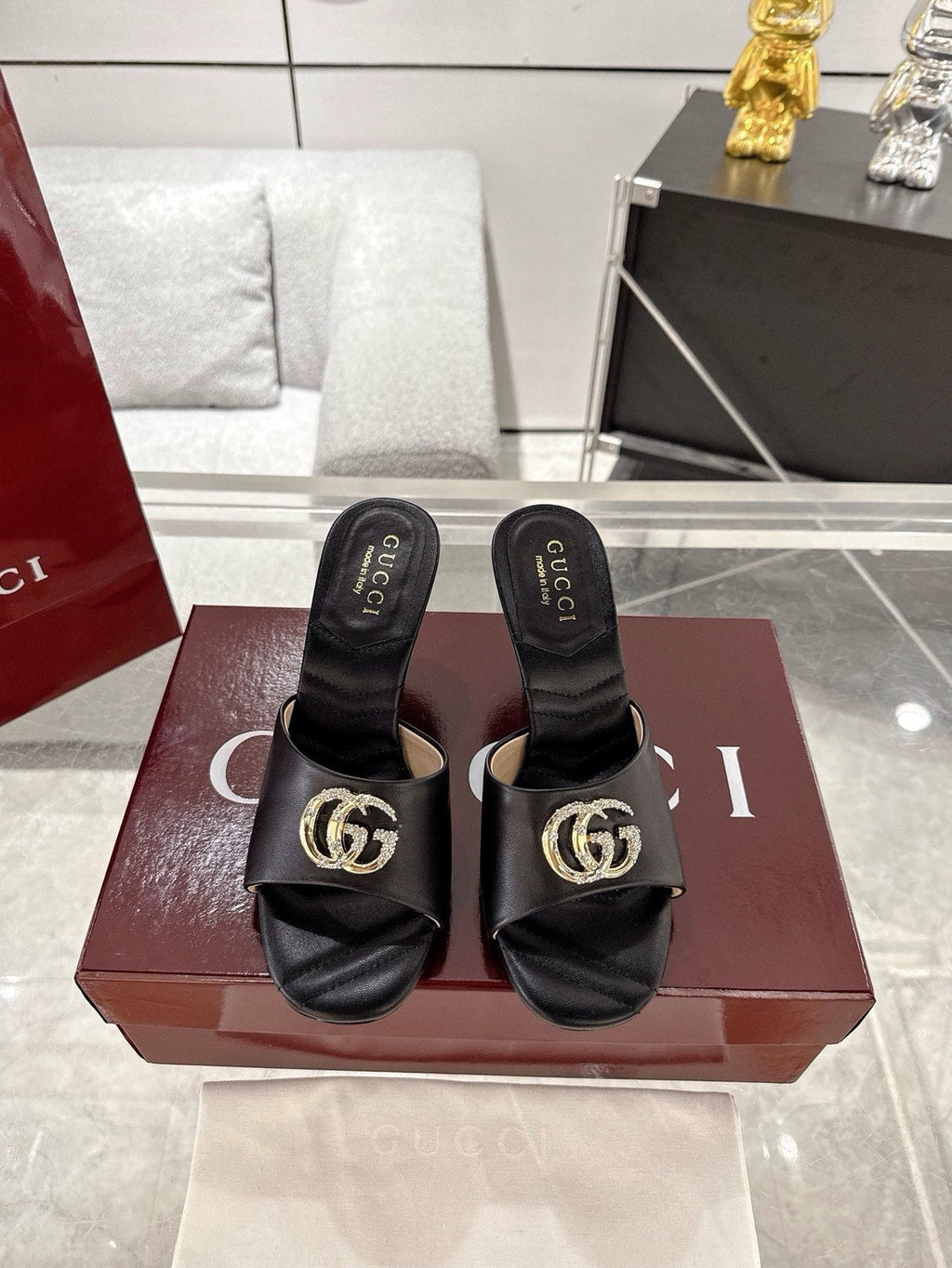 GC 2025 Double G High Heel Sandals Sheepskin
