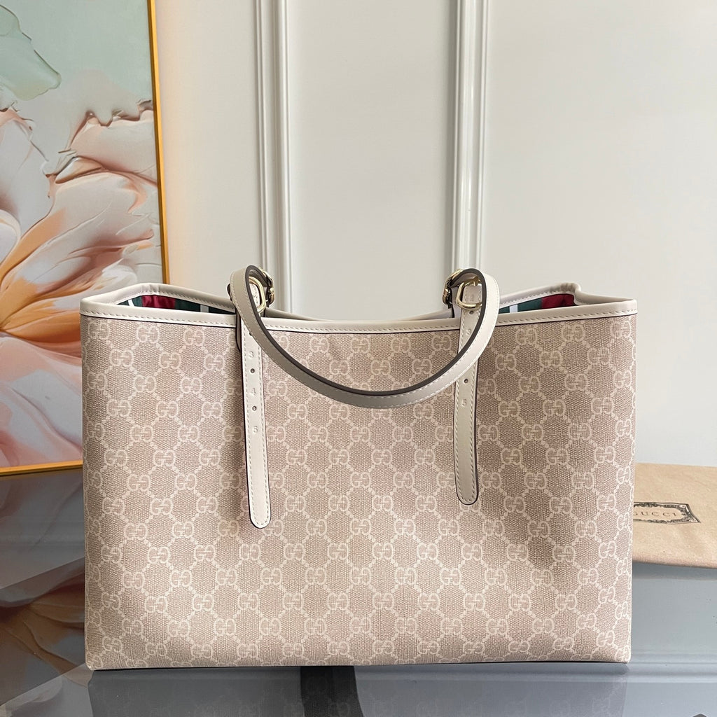 Gi Emblem Maxi Tote Bag Beige Monogram Coated Fabric