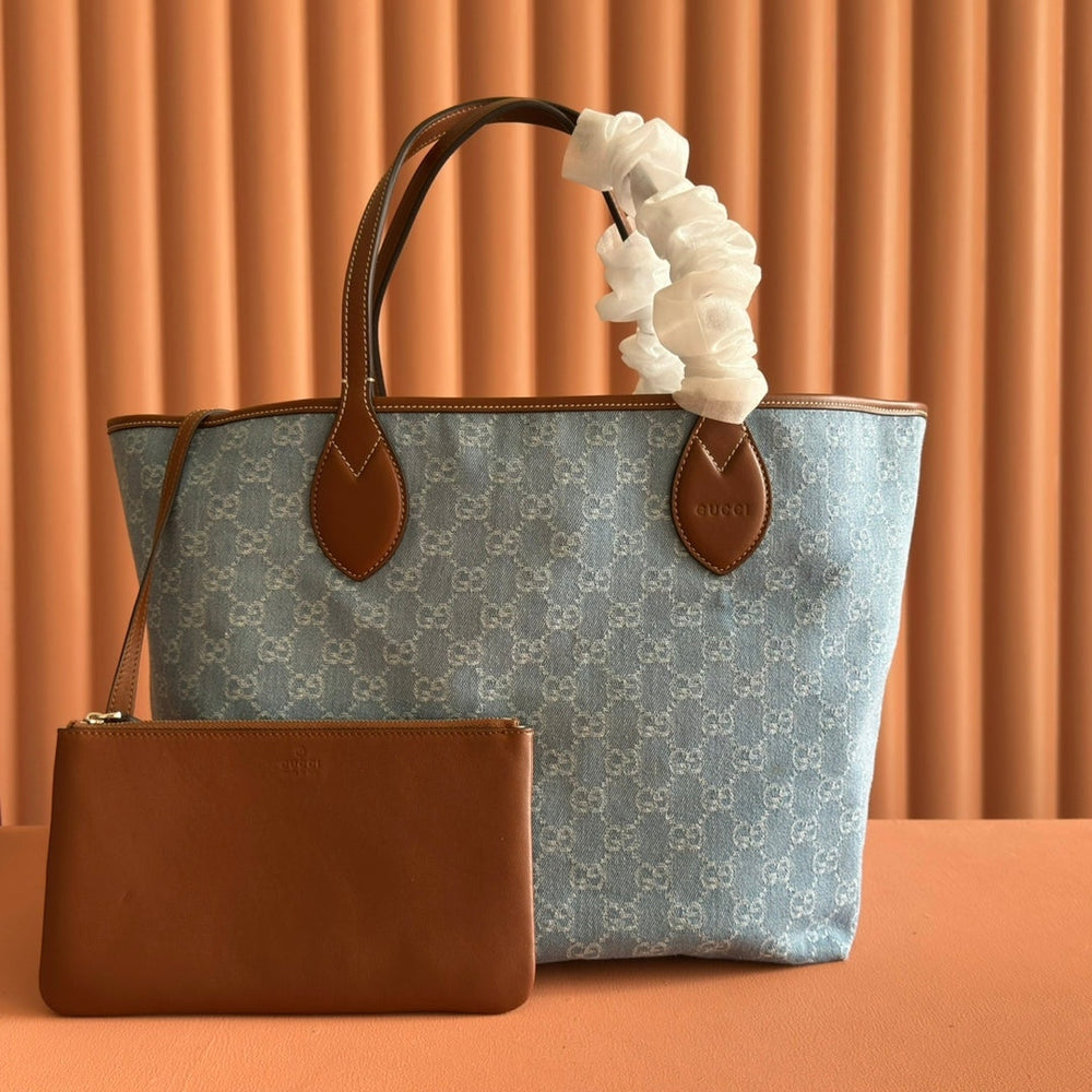 Gi Totissima 30.5cm Tote Bag Denim Leather