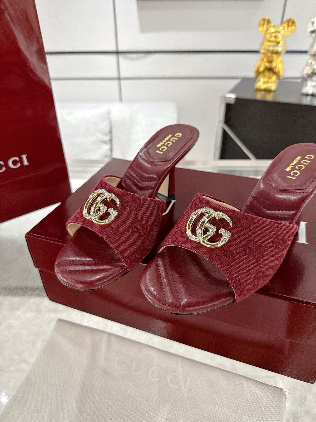GC 2025 Double G High Heel Sandals Sheepskin