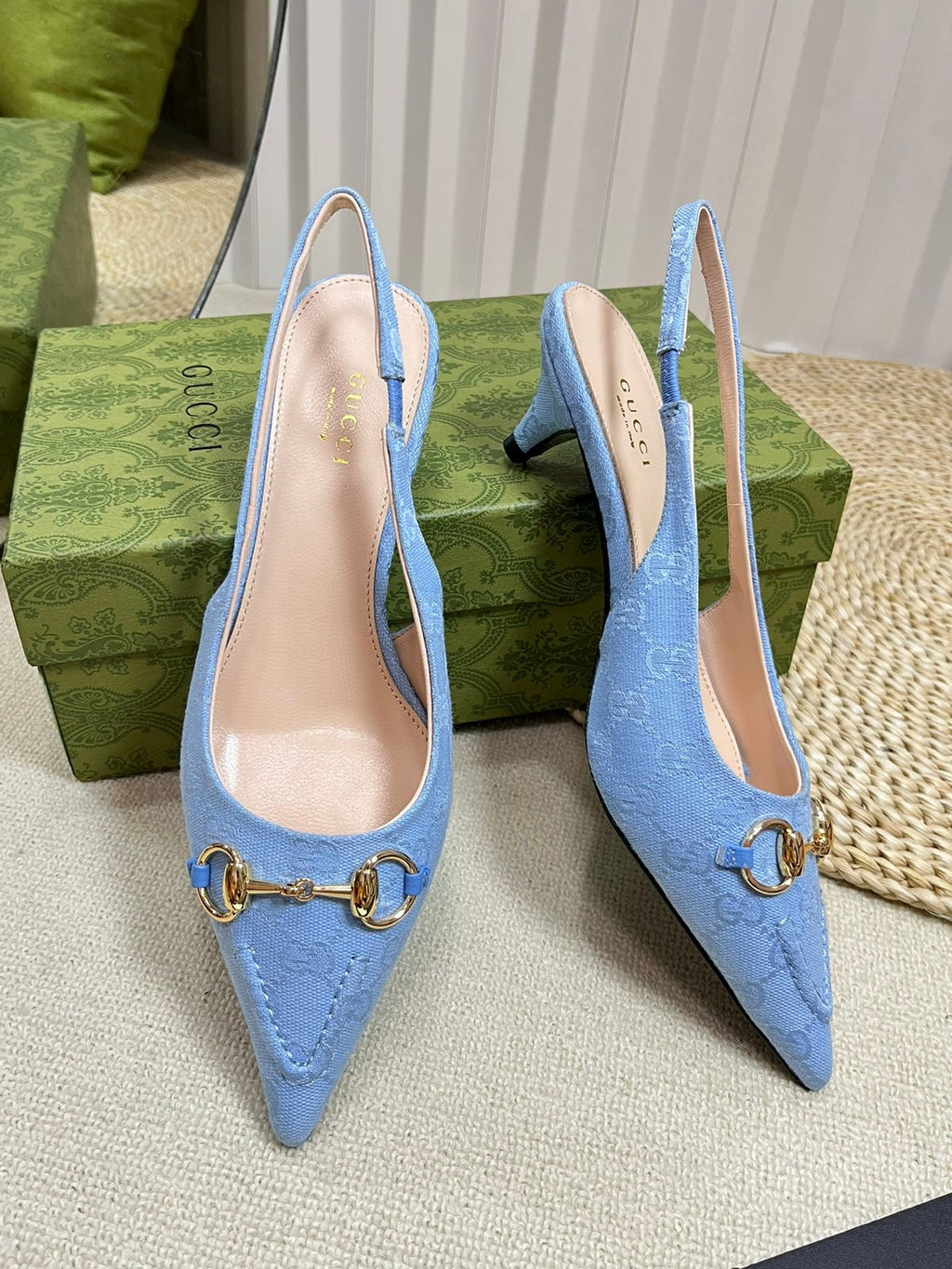 GC Horsebit Slingback Pump 50mm Canvas Sheepskin