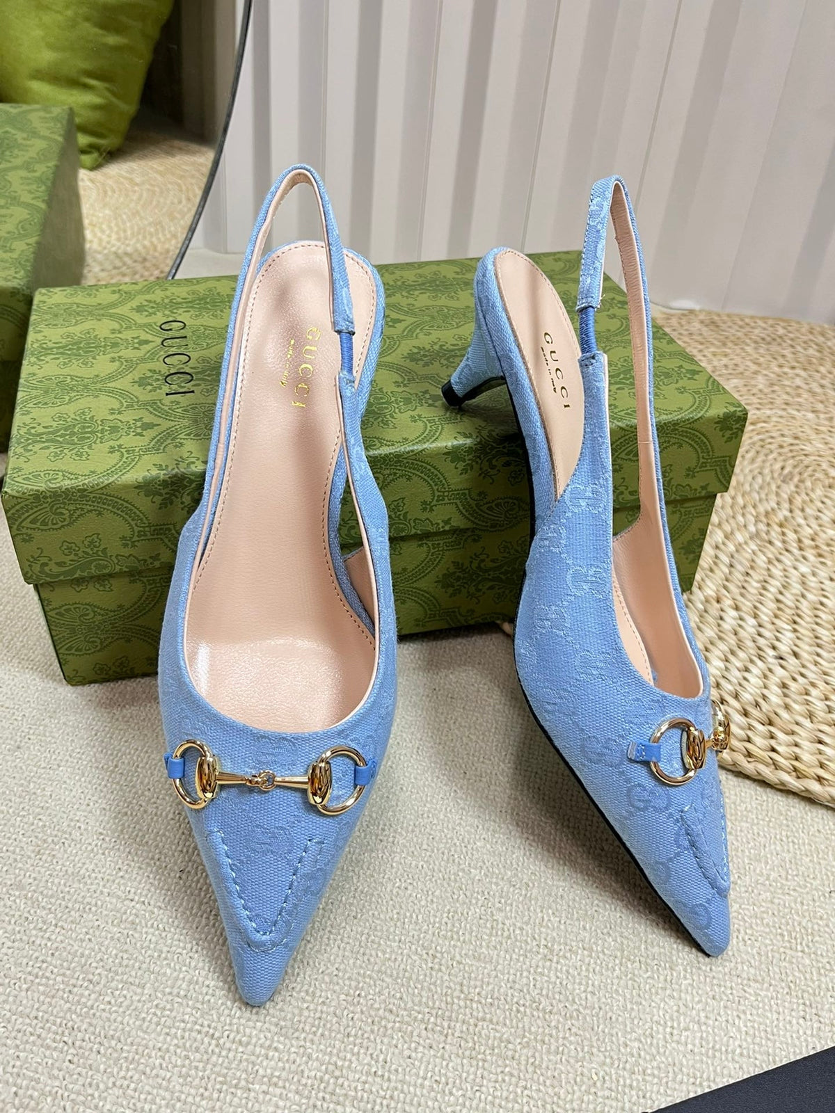 GC Horsebit Slingback Pump 50mm Canvas Sheepskin