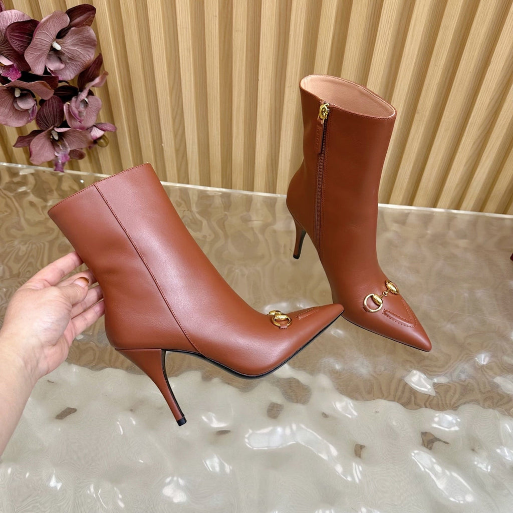 Gi  2025 Thick-heeled Square-toed Ankle Boots White Sheepskin