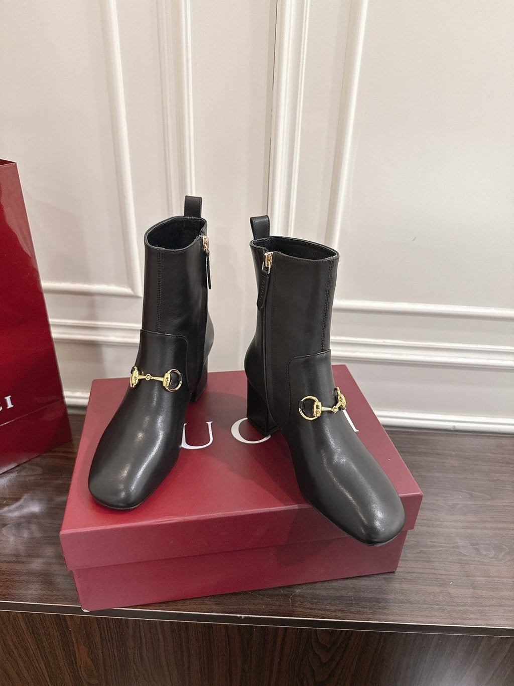 Gi Horsebit Chunky Heel Ankle Boots With Calfskin
