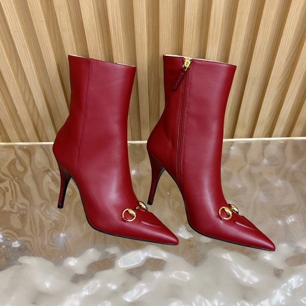 Gi  2025 Thick-heeled Square-toed Ankle Boots White Sheepskin