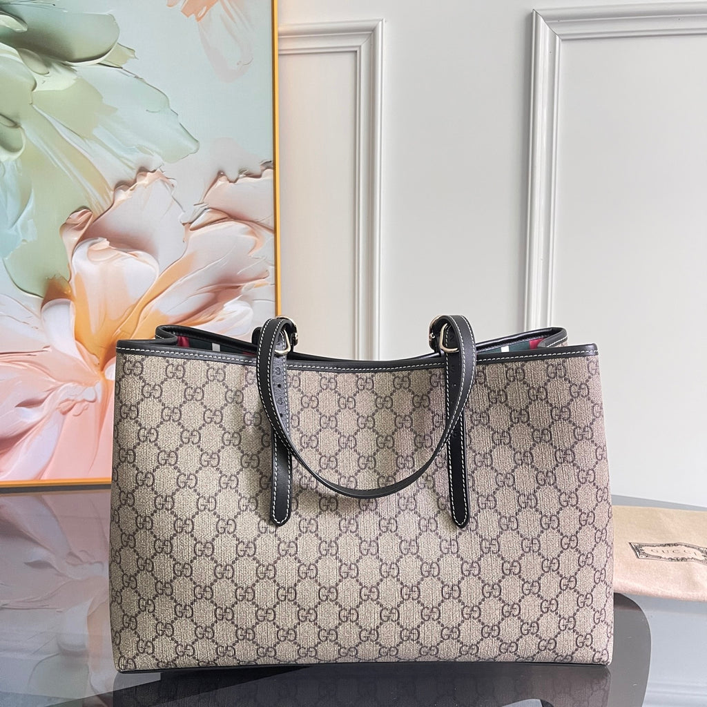 Gi Emblem Maxi Tote Bag Beige Monogram Coated Fabric
