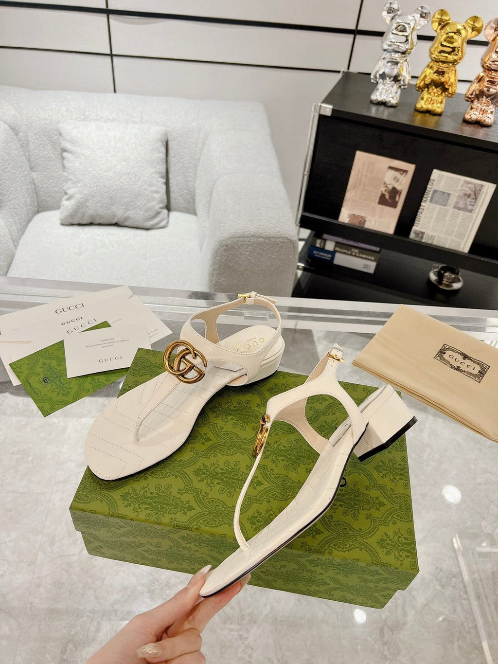 GC Double G Block Heel Thong Sandals Leather
