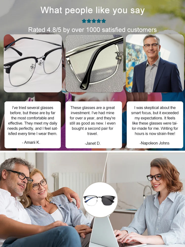 🔥【No eye tests needed, auto-adjusts. Revolutionize Your Vision Today!】Auto-focus blue light blocking reading glasses