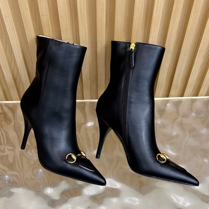 Gi  2025 Thick-heeled Square-toed Ankle Boots White Sheepskin