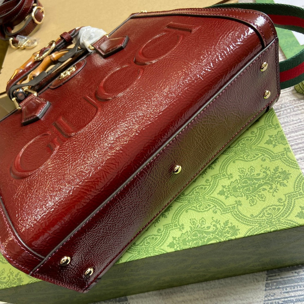 Gi DIANA 27 Small Tote Bag with Patent Leather Bamboo Handle