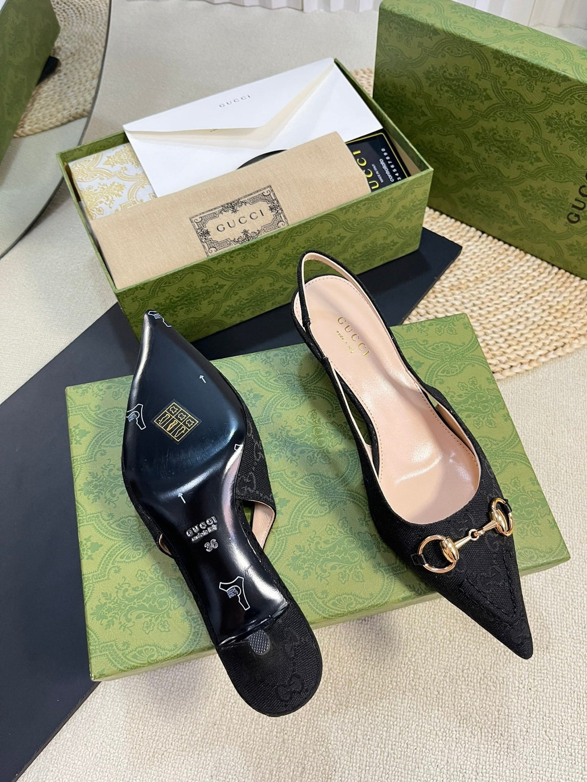 GC Horsebit Slingback Pump 50mm Canvas Sheepskin