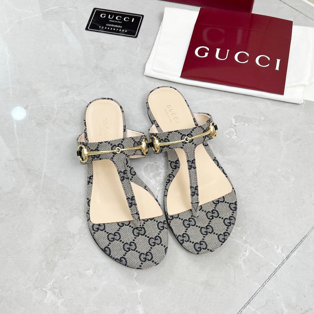 GC Horsebit Thong Sandals Canvas Leather