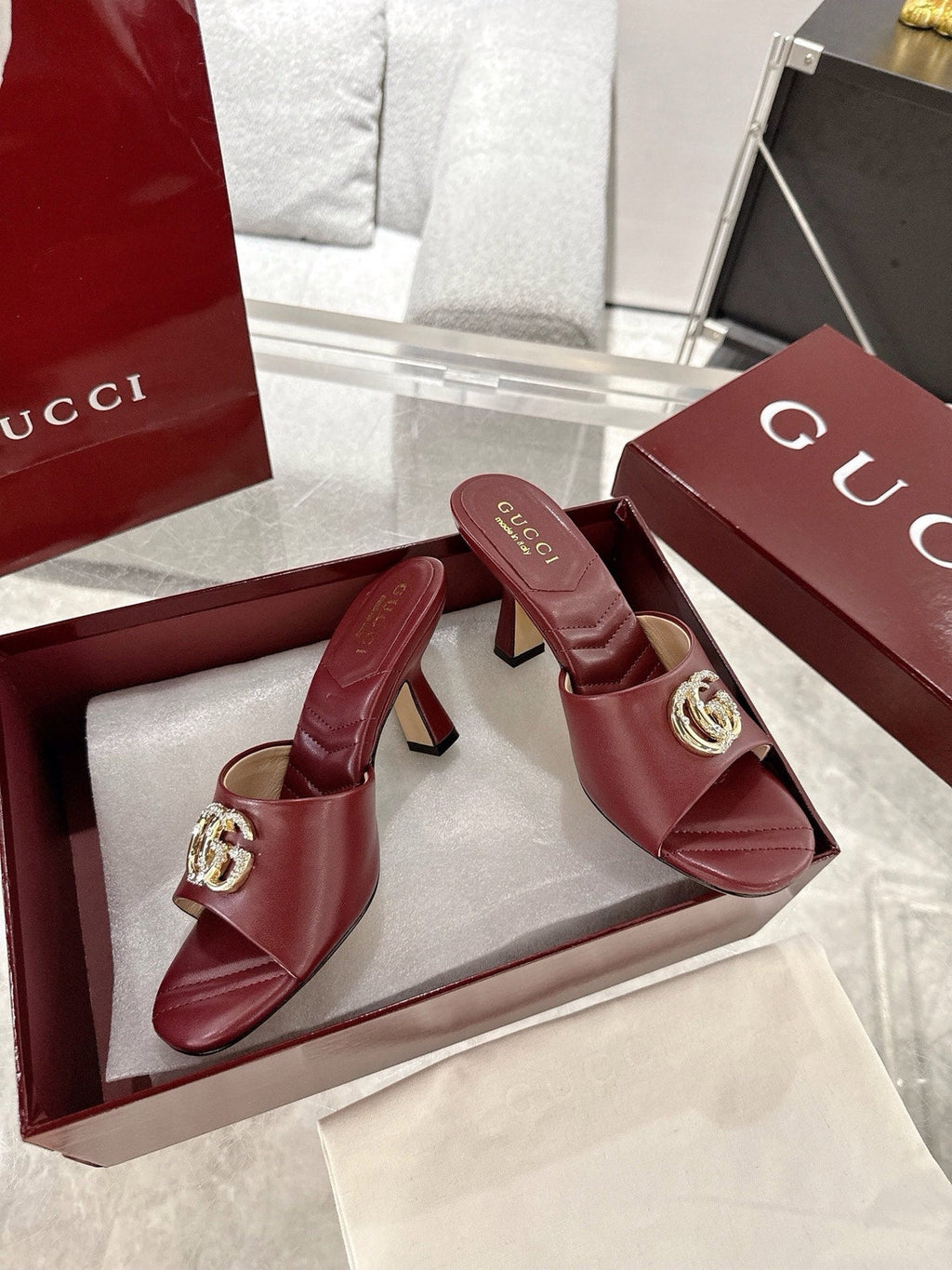 GC 2025 Double G High Heel Sandals Sheepskin