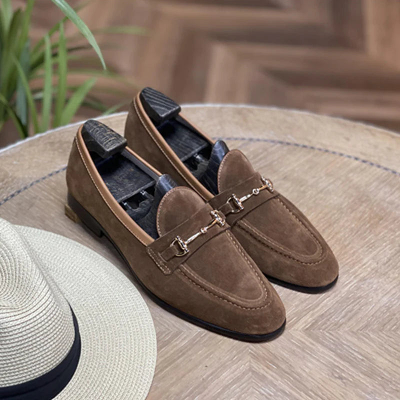 Fashion Double Buckle Classic Suede Business Loafers Slip-On Shoes