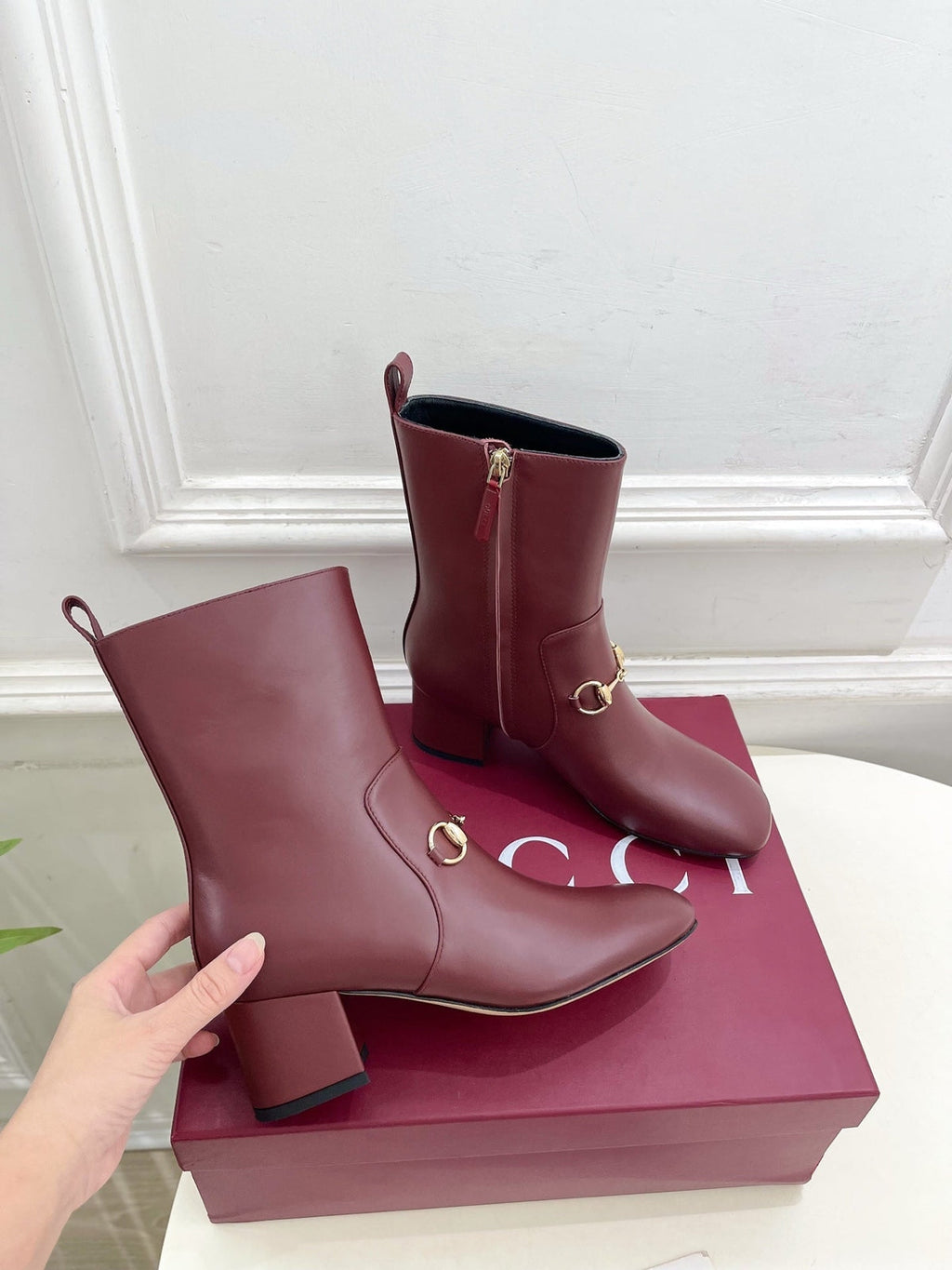 Gi Horsebit Chunky Heel Ankle Boots With Calfskin