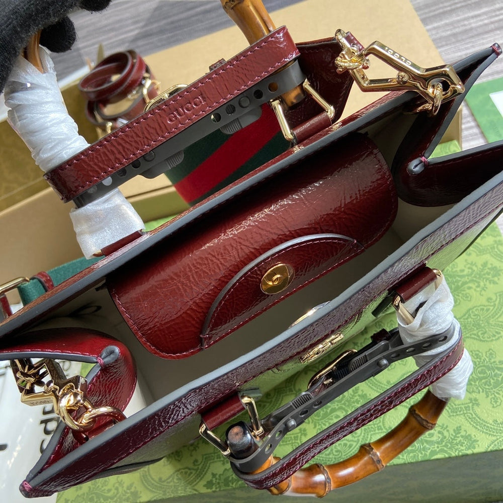 Gi DIANA 27 Small Tote Bag with Patent Leather Bamboo Handle