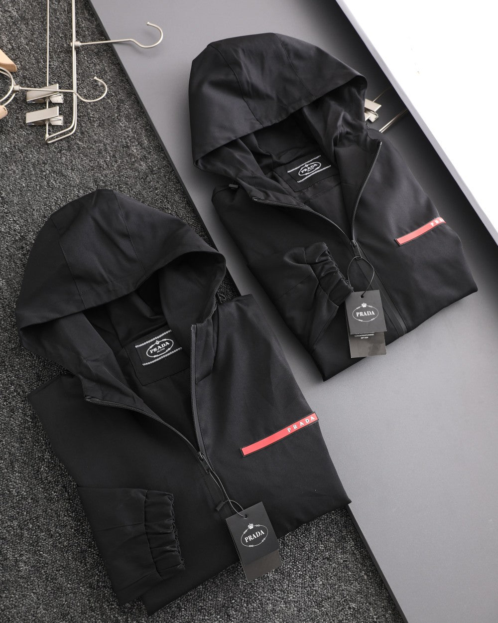 PR Triangular logo red tape hooded jacket 1824100701