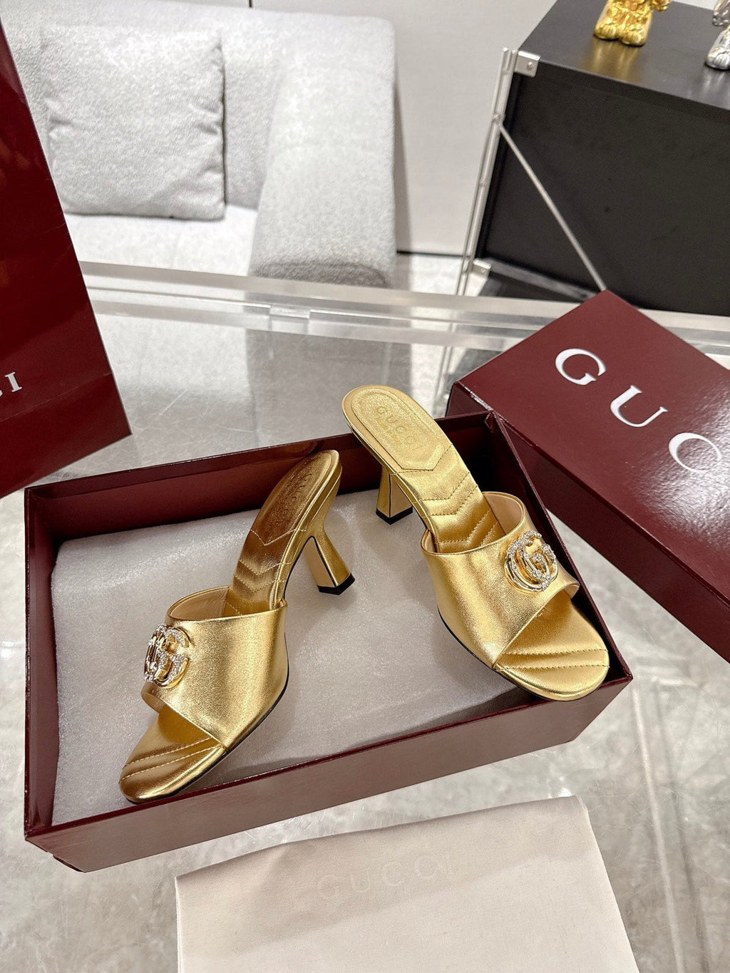GC 2025 Double G High Heel Sandals Sheepskin