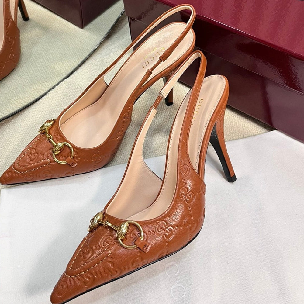 GC Horsebit Slingback Pump 100mm Embossed Sheepskin
