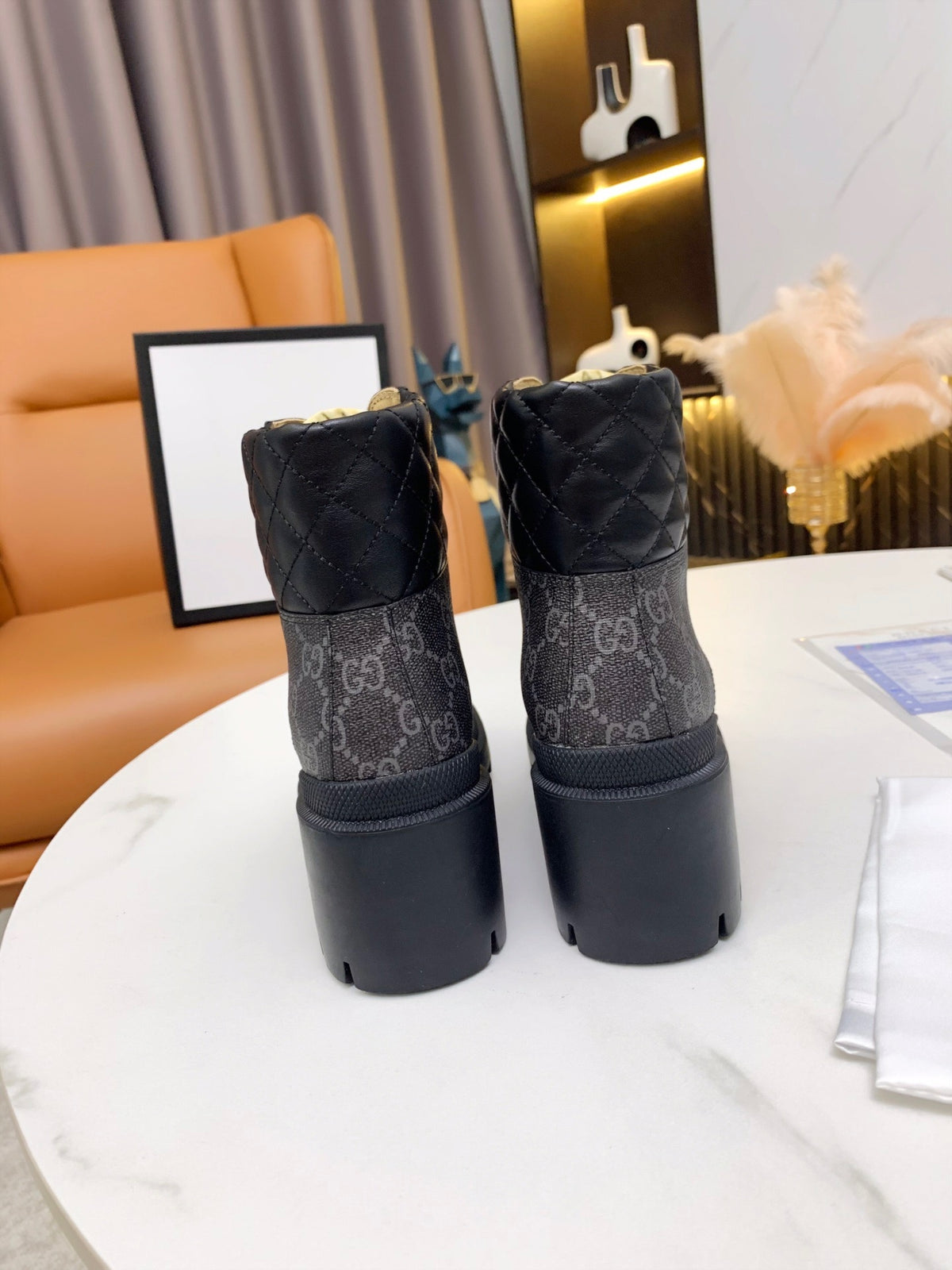 Gi ankle boots white brown monogram canvas leather
