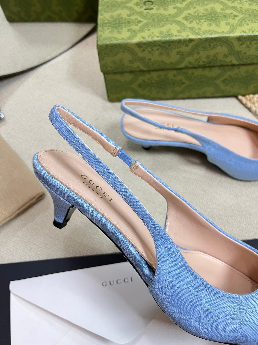GC Horsebit Slingback Pump 50mm Canvas Sheepskin