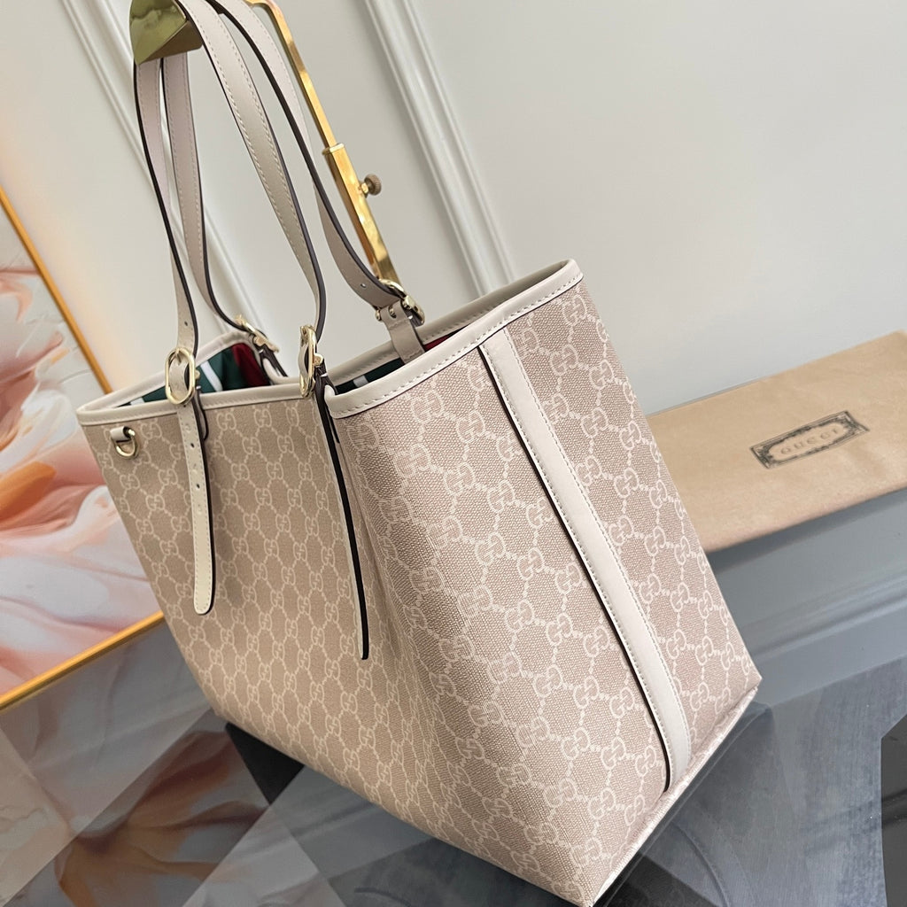 Gi Emblem Maxi Tote Bag Beige Monogram Coated Fabric